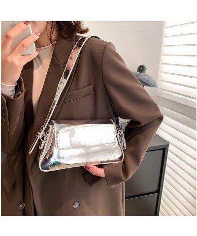 Shiny Metallic Trendy Handbag Shoulder Bag Sparkly Bag for Women Evening Clutch Bag Y2k PU Purse Cute Satchel Bag Silver $13....