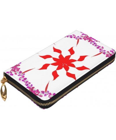 Turning The Octagonal Flower Pattern Leather Long Clutch Wallet : Comfortable, Lightweight,Fashion, Durable 7.48 X 4.13 in, B...