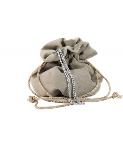 British Hand Made Fantasy Suede Velvet Drawstring Clutch Shoulder Cross-body Bag Dark Beige $18.89 Clutches