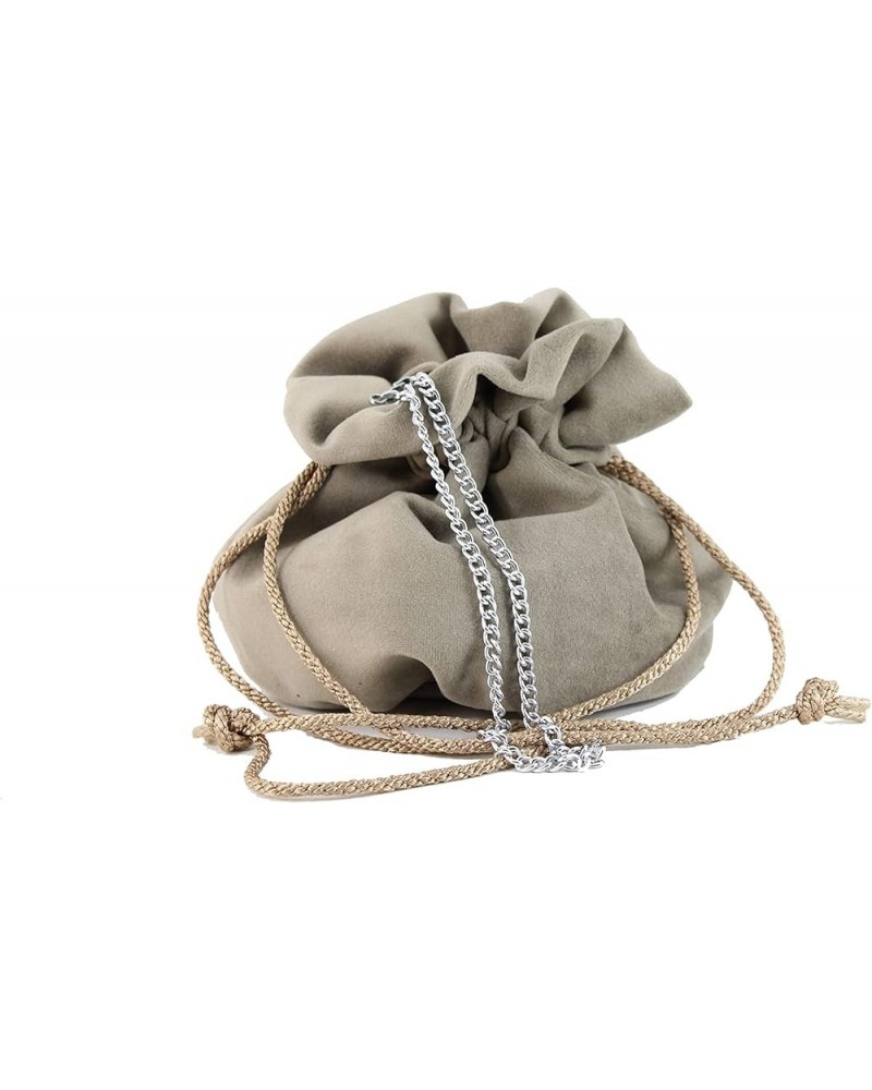 British Hand Made Fantasy Suede Velvet Drawstring Clutch Shoulder Cross-body Bag Dark Beige $18.89 Clutches