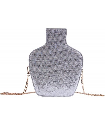 Women Sequins Cross Body Bag Bottle Shaped Evening Chain Strap Shoulder Bag Silver $9.42 Shoulder Bags