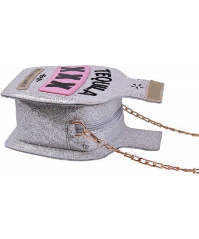 Women Sequins Cross Body Bag Bottle Shaped Evening Chain Strap Shoulder Bag Silver $9.42 Shoulder Bags