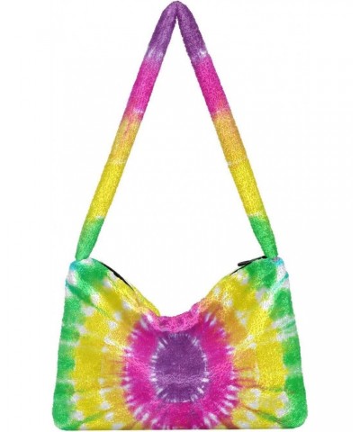 Rainbow Tie Dye Swirl Iridescent Dharma Dye Fluffy Crossbody Bag Furry Tote Bags for Women Fuzzy Purse Handbag Lady Shoulder ...