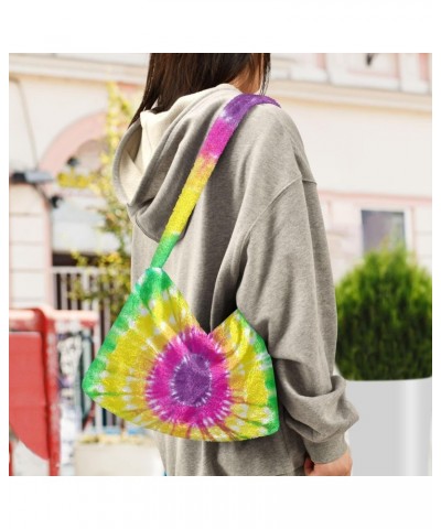 Rainbow Tie Dye Swirl Iridescent Dharma Dye Fluffy Crossbody Bag Furry Tote Bags for Women Fuzzy Purse Handbag Lady Shoulder ...