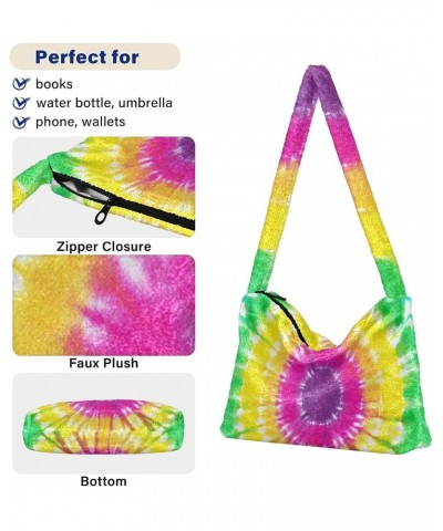 Rainbow Tie Dye Swirl Iridescent Dharma Dye Fluffy Crossbody Bag Furry Tote Bags for Women Fuzzy Purse Handbag Lady Shoulder ...