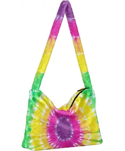 Rainbow Tie Dye Swirl Iridescent Dharma Dye Fluffy Crossbody Bag Furry Tote Bags for Women Fuzzy Purse Handbag Lady Shoulder ...