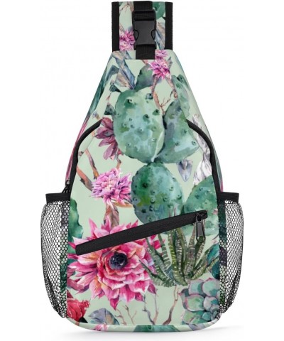 Tropical Floral Cactus Sling Bag for Women Crossbody Backpack Purse Shoulder Casual Daypack Cross Body Bags for Travel Cyclin...