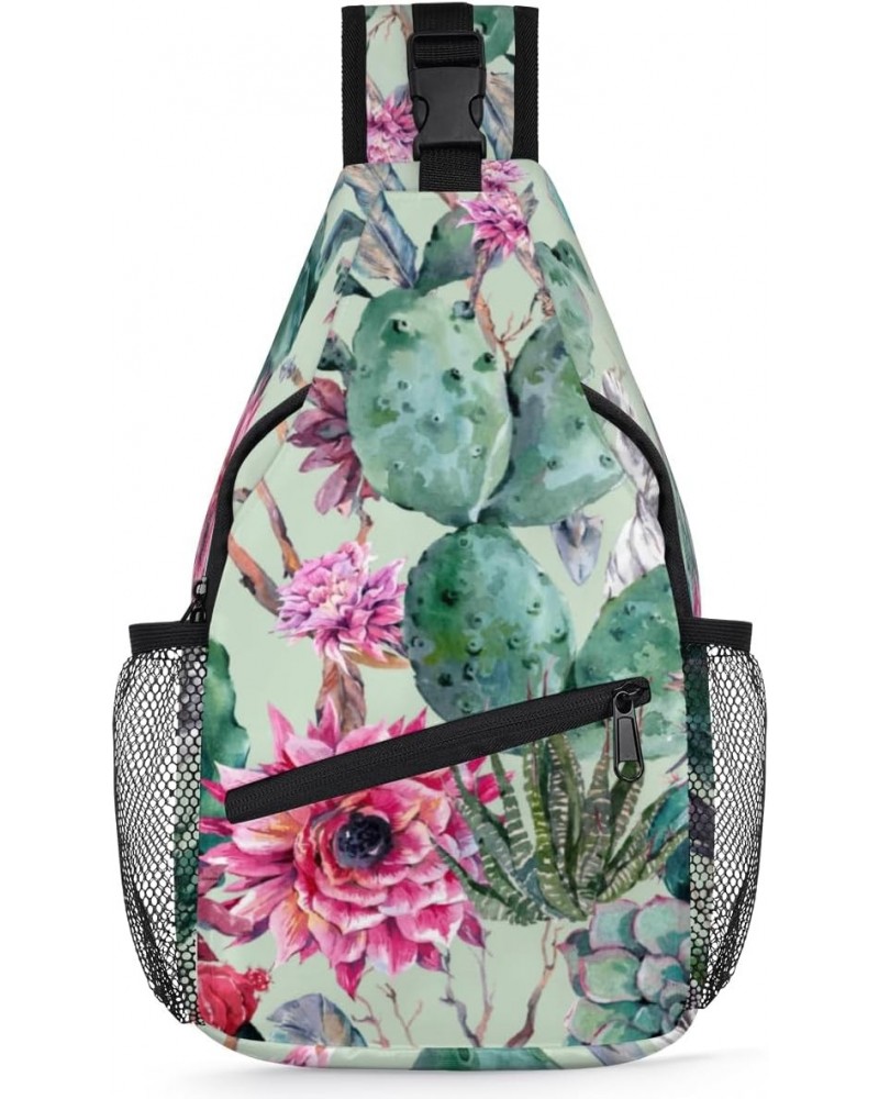 Tropical Floral Cactus Sling Bag for Women Crossbody Backpack Purse Shoulder Casual Daypack Cross Body Bags for Travel Cyclin...