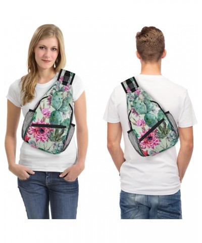 Tropical Floral Cactus Sling Bag for Women Crossbody Backpack Purse Shoulder Casual Daypack Cross Body Bags for Travel Cyclin...