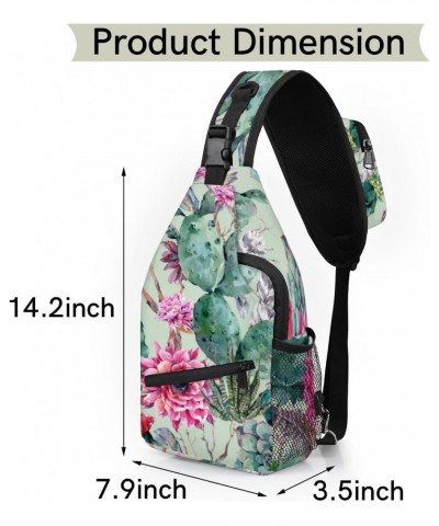 Tropical Floral Cactus Sling Bag for Women Crossbody Backpack Purse Shoulder Casual Daypack Cross Body Bags for Travel Cyclin...