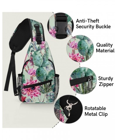 Tropical Floral Cactus Sling Bag for Women Crossbody Backpack Purse Shoulder Casual Daypack Cross Body Bags for Travel Cyclin...