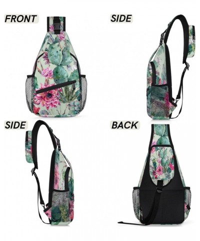 Tropical Floral Cactus Sling Bag for Women Crossbody Backpack Purse Shoulder Casual Daypack Cross Body Bags for Travel Cyclin...