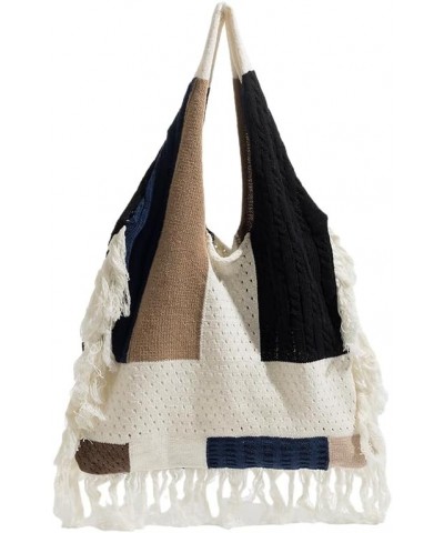 Grunge Crochet Bag Aesthetic Beach Bag for Women Large Hippie Hobo Bag Fringed Totes Shopping Bag White $8.80 Totes