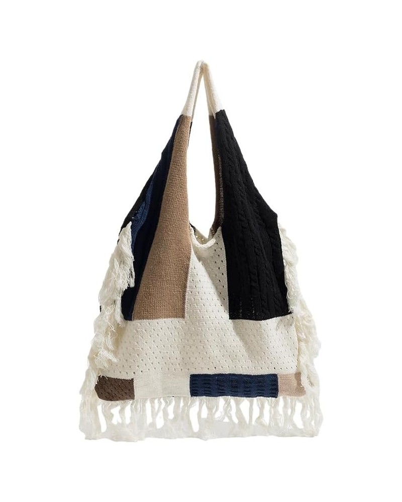 Grunge Crochet Bag Aesthetic Beach Bag for Women Large Hippie Hobo Bag Fringed Totes Shopping Bag White $8.80 Totes