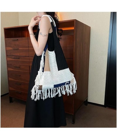 Grunge Crochet Bag Aesthetic Beach Bag for Women Large Hippie Hobo Bag Fringed Totes Shopping Bag White $8.80 Totes