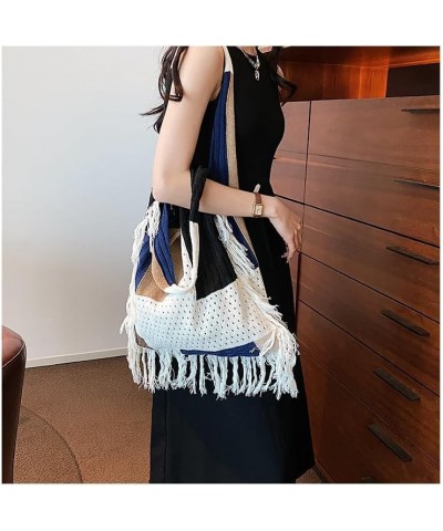 Grunge Crochet Bag Aesthetic Beach Bag for Women Large Hippie Hobo Bag Fringed Totes Shopping Bag White $8.80 Totes