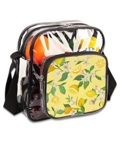 Lemon Fruits Leaves Clear Crossbody Bag Stadiums Approved Clear Messenger Shoulder Bag with Adjustable Strap for Work, Travel...