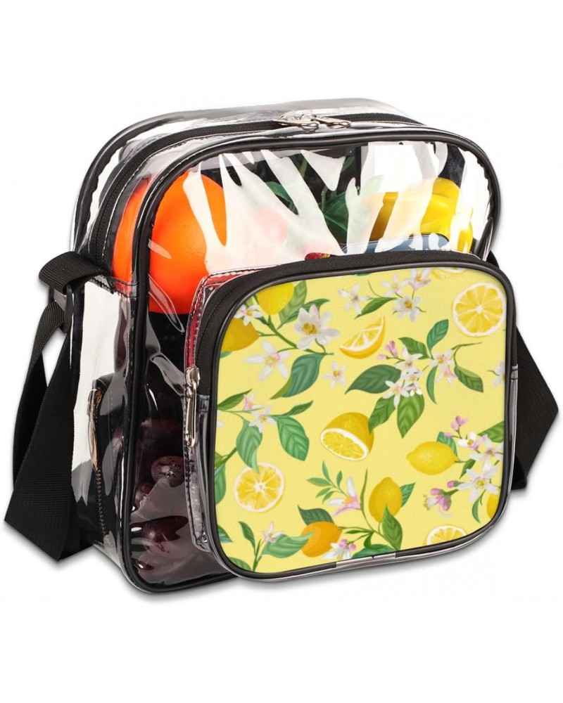 Lemon Fruits Leaves Clear Crossbody Bag Stadiums Approved Clear Messenger Shoulder Bag with Adjustable Strap for Work, Travel...