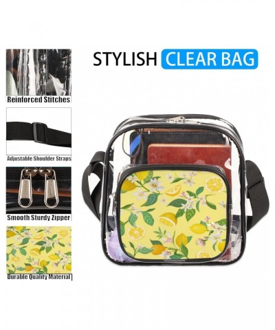 Lemon Fruits Leaves Clear Crossbody Bag Stadiums Approved Clear Messenger Shoulder Bag with Adjustable Strap for Work, Travel...