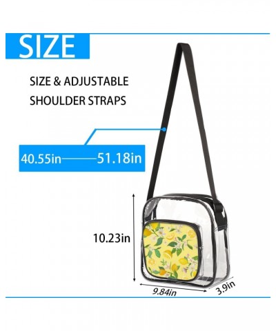 Lemon Fruits Leaves Clear Crossbody Bag Stadiums Approved Clear Messenger Shoulder Bag with Adjustable Strap for Work, Travel...