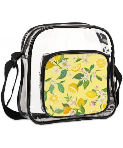 Lemon Fruits Leaves Clear Crossbody Bag Stadiums Approved Clear Messenger Shoulder Bag with Adjustable Strap for Work, Travel...