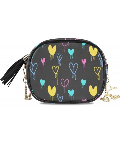 Small Crossbody Bag Graffiti Colored Hearts Womens Shoulder Chain Bag PU Leather Small Purse With Tassel $11.52 Shoulder Bags