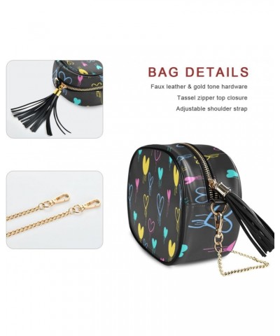 Small Crossbody Bag Graffiti Colored Hearts Womens Shoulder Chain Bag PU Leather Small Purse With Tassel $11.52 Shoulder Bags