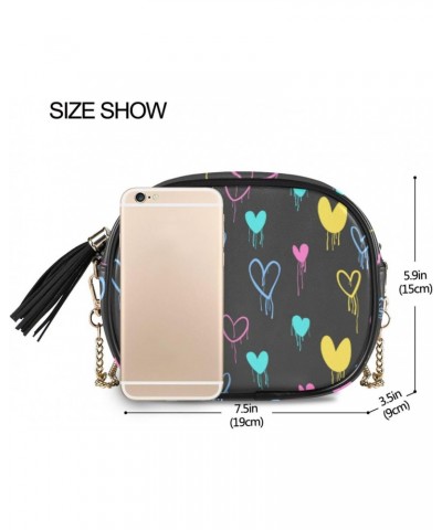 Small Crossbody Bag Graffiti Colored Hearts Womens Shoulder Chain Bag PU Leather Small Purse With Tassel $11.52 Shoulder Bags