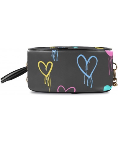 Small Crossbody Bag Graffiti Colored Hearts Womens Shoulder Chain Bag PU Leather Small Purse With Tassel $11.52 Shoulder Bags