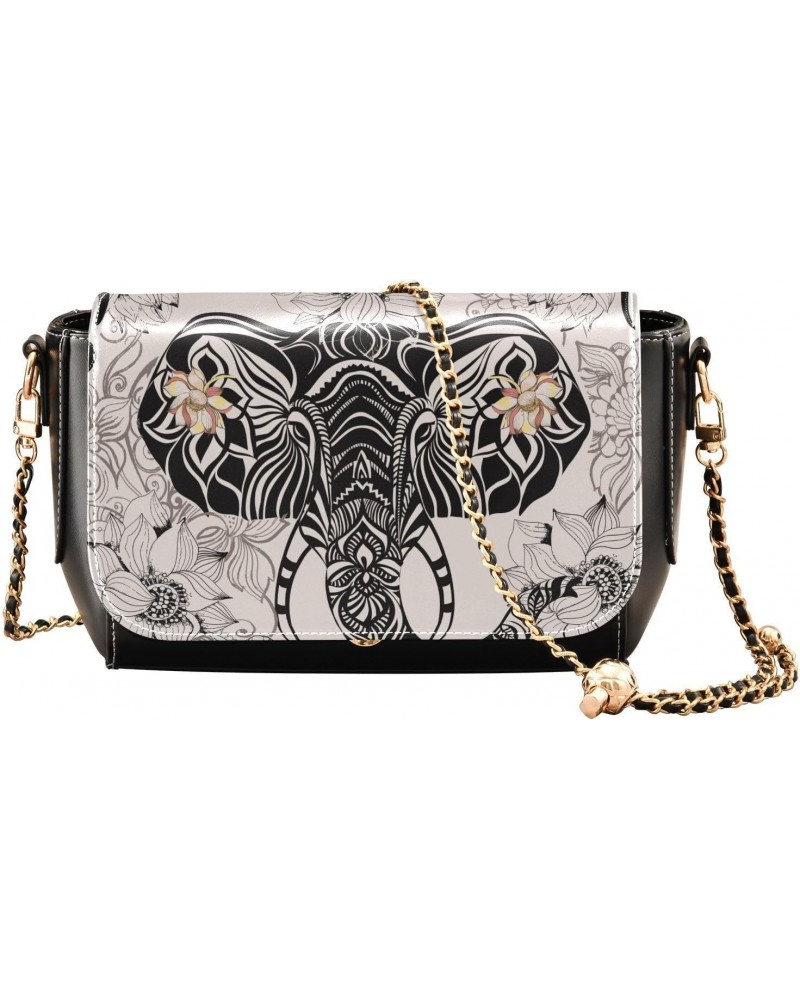 Black Elephant Flower Crossbody bags for Women Small Crossbody Purses with Chain Strap Cross Body Bag Shoulder Handbags for W...