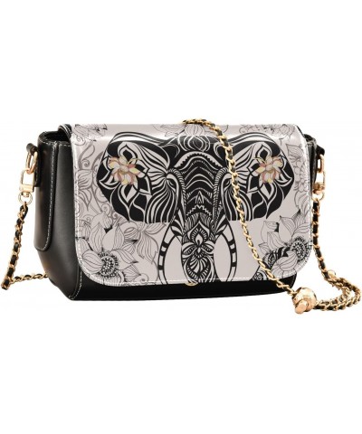 Black Elephant Flower Crossbody bags for Women Small Crossbody Purses with Chain Strap Cross Body Bag Shoulder Handbags for W...