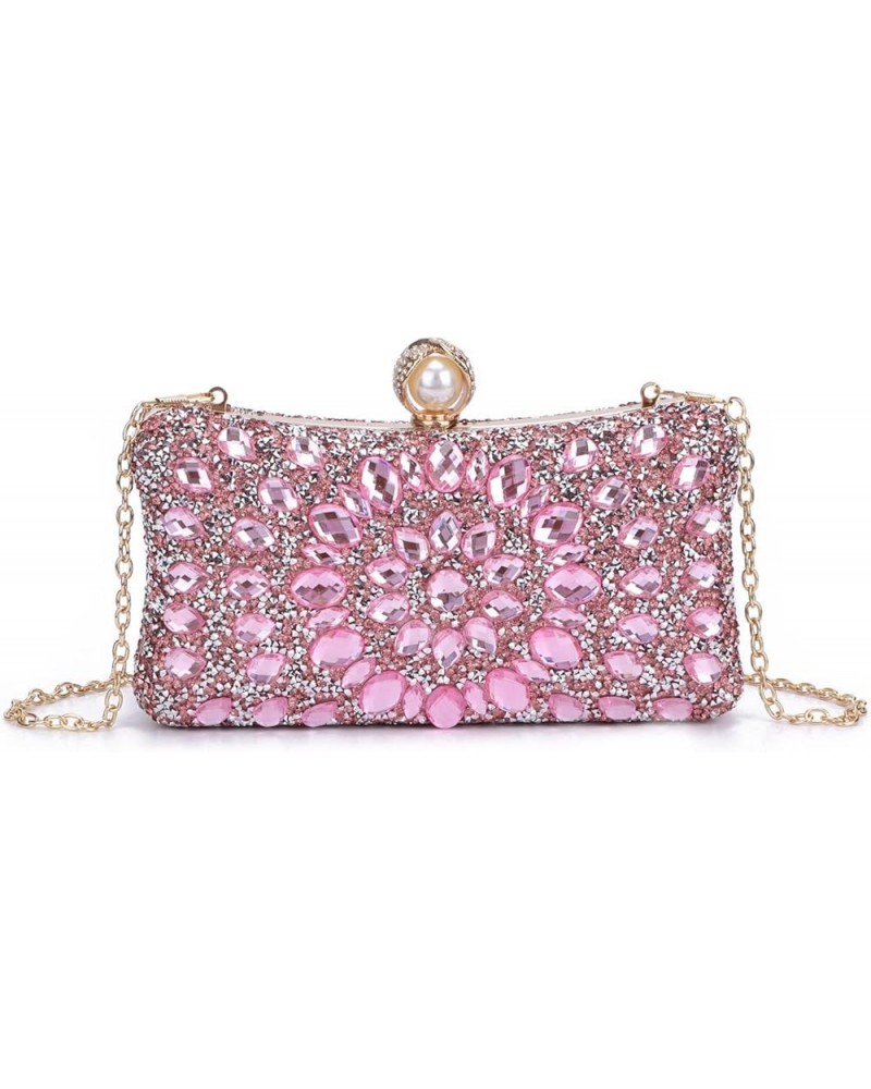 Women Rhinestone Evening Bag MultiColored Dazzling Crystal Clutch Bag Party Bridal Wedding Cocktail Handbag Solid Pink $17.53...