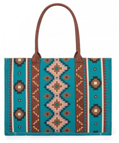 Wrangler Tote Bag for Women Aztec Top Handle Satchel Purse Boho Shoulder Handbags Angel Diamond Dark Turquoise $44.77 Totes