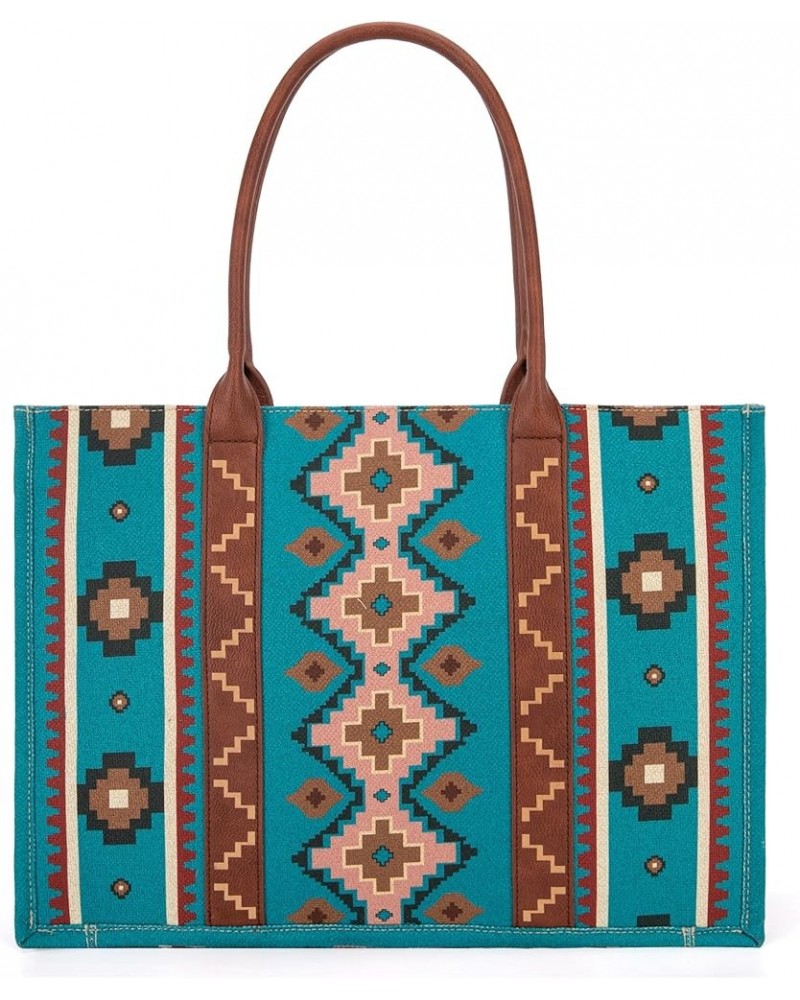 Wrangler Tote Bag for Women Aztec Top Handle Satchel Purse Boho Shoulder Handbags Angel Diamond Dark Turquoise $44.77 Totes