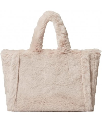 Women Tote Bag Fluffy Faux Fur Handbags Large Capacity Shopping Shoulder Bag Furry Clutch Handbag Beige $14.85 Totes