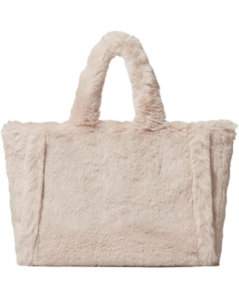 Women Tote Bag Fluffy Faux Fur Handbags Large Capacity Shopping Shoulder Bag Furry Clutch Handbag Beige $14.85 Totes