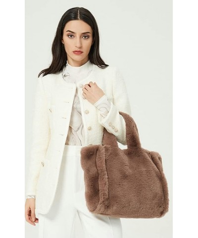 Women Tote Bag Fluffy Faux Fur Handbags Large Capacity Shopping Shoulder Bag Furry Clutch Handbag Beige $14.85 Totes