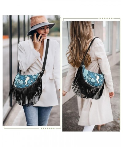 Sea Life Whale Octopus Crossbody Bag for Women Fringe Shoulder Bag with Adjustable Strap $14.03 Crossbody Bags