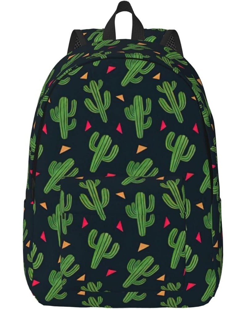 Cactus Art Print Unisex Canvas Bag Canvas Shoulder Pouch Pack Lightweight Backpack For Woman Lady Black Small $18.92 Backpacks