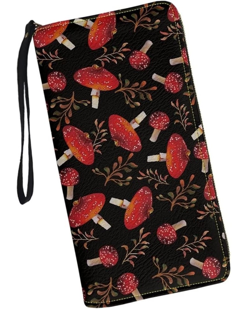 Red Mushroom Women Leather Wallets Blocking Zip Around Purse Credit Card Holder Phone Clutch Red Mushroom $14.55 Wallets