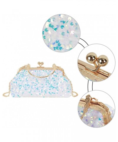 Women Mini Glitter Sequin Evening Handbag Clutch Metal Top-handle Bag Chain Strap Cross-body Bag White $13.33 Evening Bags