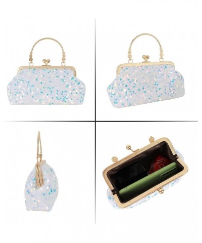 Women Mini Glitter Sequin Evening Handbag Clutch Metal Top-handle Bag Chain Strap Cross-body Bag White $13.33 Evening Bags