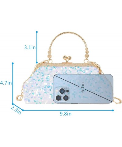 Women Mini Glitter Sequin Evening Handbag Clutch Metal Top-handle Bag Chain Strap Cross-body Bag White $13.33 Evening Bags