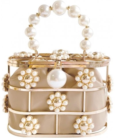 Womens Evening Clutch Bag Hollow Out Pearl Flowers Beaded Clutch Purse Bucket Handbag $42.72 Evening Bags