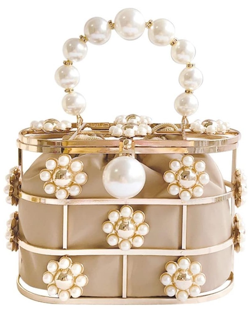 Womens Evening Clutch Bag Hollow Out Pearl Flowers Beaded Clutch Purse Bucket Handbag $42.72 Evening Bags