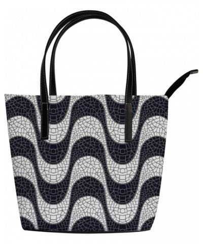 Vintage Black and White Mosaic Wave Pattern Tote Bag for Women Leather Handbags Women's Crossbody Handbags Work Tote Bags for...