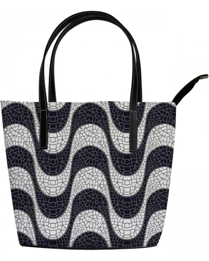 Vintage Black and White Mosaic Wave Pattern Tote Bag for Women Leather Handbags Women's Crossbody Handbags Work Tote Bags for...