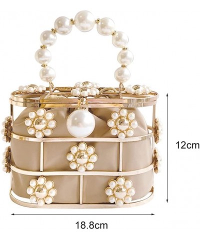 Womens Evening Clutch Bag Hollow Out Pearl Flowers Beaded Clutch Purse Bucket Handbag $42.72 Evening Bags