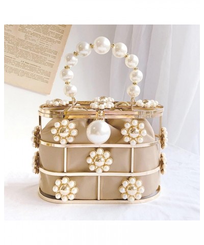 Womens Evening Clutch Bag Hollow Out Pearl Flowers Beaded Clutch Purse Bucket Handbag $42.72 Evening Bags