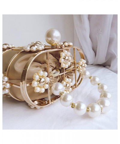 Womens Evening Clutch Bag Hollow Out Pearl Flowers Beaded Clutch Purse Bucket Handbag $42.72 Evening Bags